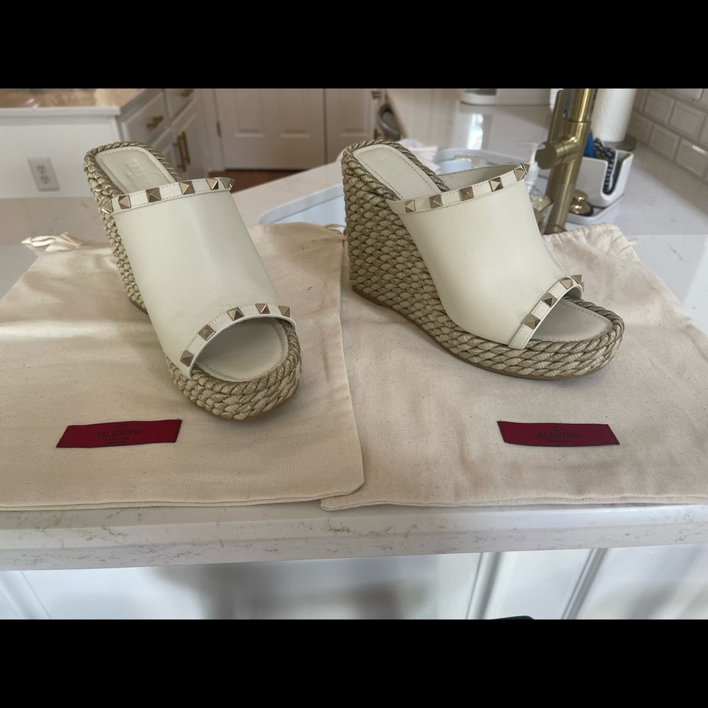 Off white Valentino wedges. Never worn outside. Have dust bags as well.